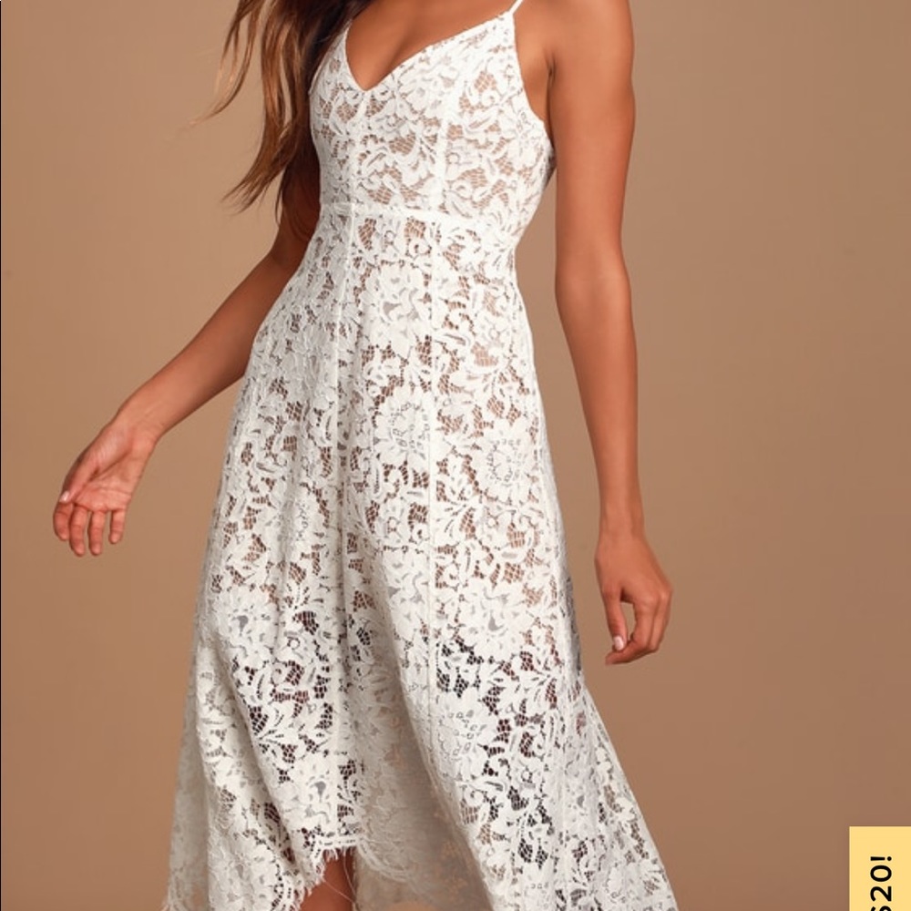 lulus white lace midi dress sz m